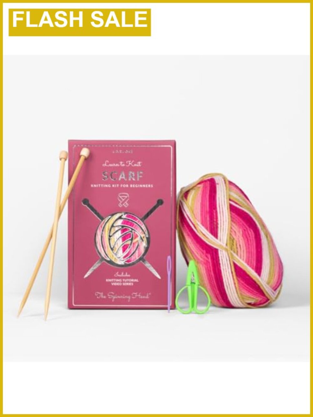 Beginner Knitting Kit Self-Striping Wool Yarn Bamboo Needles Video Tutorials